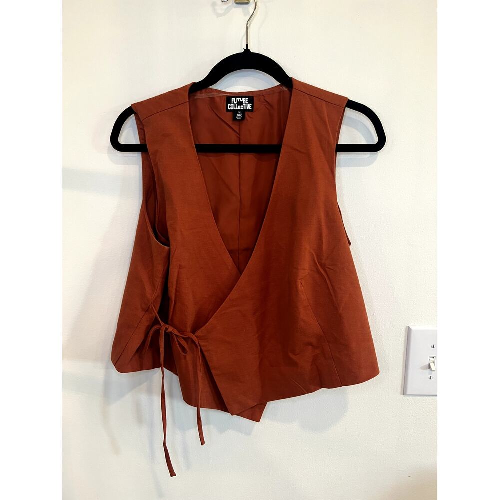 Future Collective Rust Wrap Vest Top Sleeveless Tailored Tie Front Medium